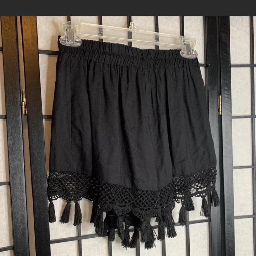 Anthropologie black tassel shorts
